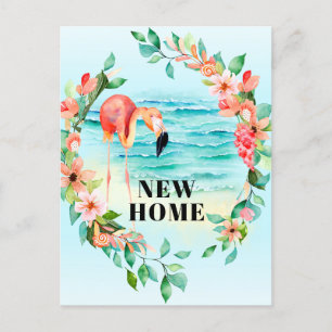 Cartão Postal De Anúncio Grinalda Tropical de Flamingo Cena da Praia Nova C