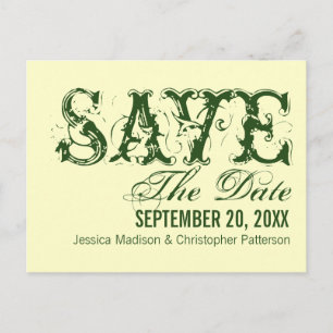 Cartão Postal De Anúncio Grunge Tipografia Salve o Cartão-Postal de Data, V