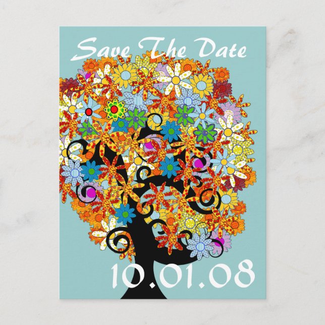 Cartão Postal De Anúncio Guardar A Data - Árvore Flor (Frente)