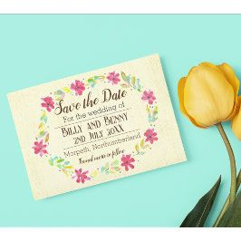 Cartão Postal De Anúncio Guardar a data floral envelhecida