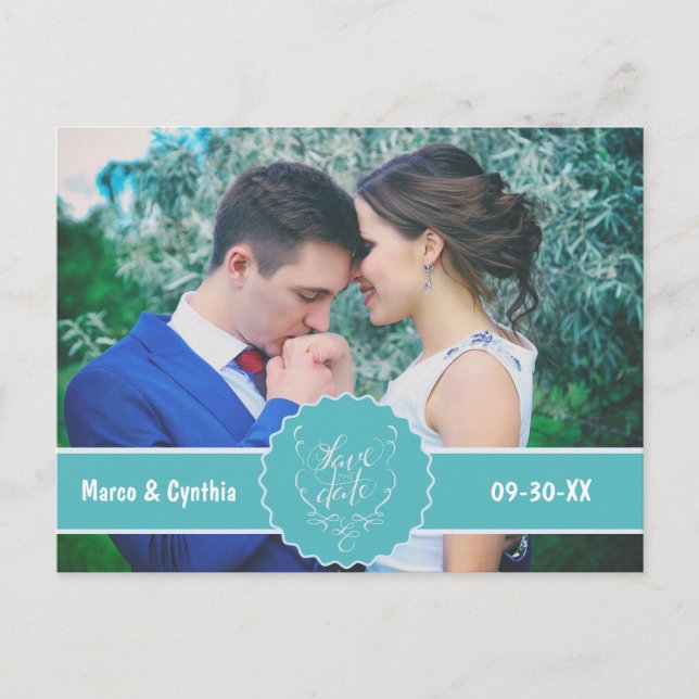 Cartão Postal De Anúncio Guardar a Fotografia do Teal de Data (Frente)