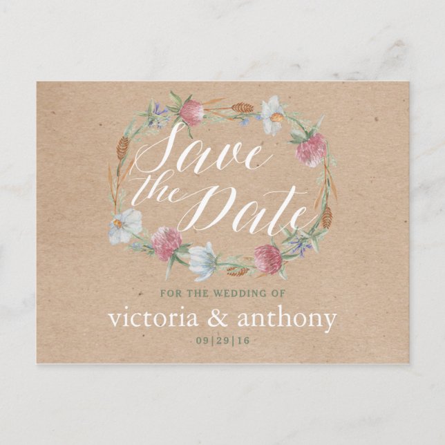 Cartão Postal De Anúncio Guirlanda de Flores Silvestres na Kraft Country Sa (Frente)