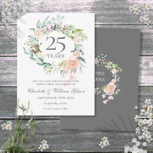 Cartão Postal De Anúncio Guirlanda de Rosas de 25º Aniversário para Salvar