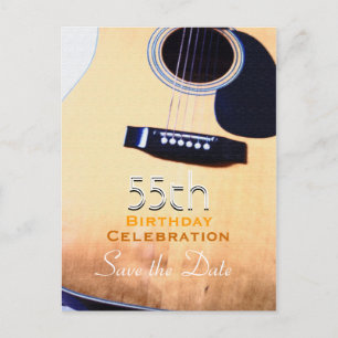 Cartão Postal De Anúncio Guitarra Folk Aniversário de 55 anos Salve o dia C