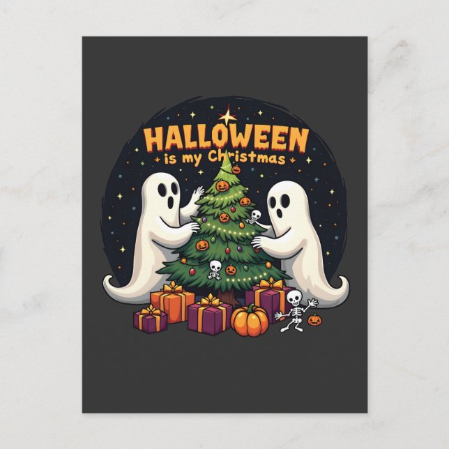 Cartão Postal De Anúncio Halloween é o meu Natal Fantasma Divertido Xmas Pa (Frente)