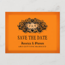Cartão Postal De Anúncio Halloween Orange & Black Bold Salvar a Data