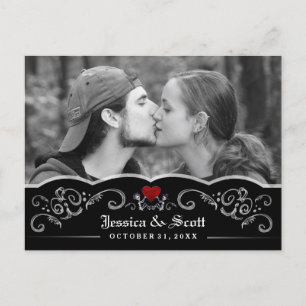 Cartão Postal De Anúncio Halloween Wedding Skeletons Heart Photo Save Date
