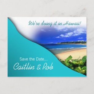 Cartão Postal De Anúncio Hawaii Salve a Data (oceano aqua)