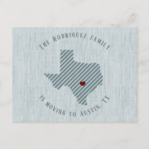 Cartão Postal De Anúncio Hill Country Blue Linen e Heart Texas Moving