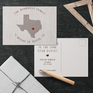 Cartão Postal De Anúncio Hill Country Linen e Heart Texas Moving