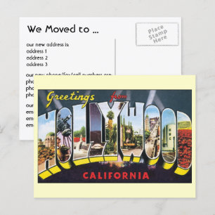 Cartão Postal De Anúncio Hollywood antigo, Califórnia, Mudança de Endereço