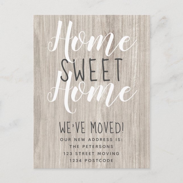 Cartão Postal De Anúncio home doce home rústico wood script new move (Frente)