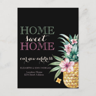 Cartão Postal De Anúncio Home Sweet Home,Abacaxi Floral,Novo Endereço Preto