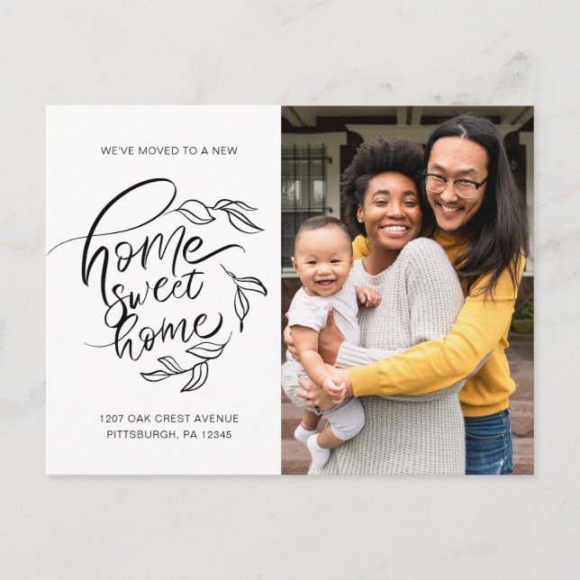 Cartão Postal De Anúncio Home Sweet Home Botanical Change of Address Photo (Frente)