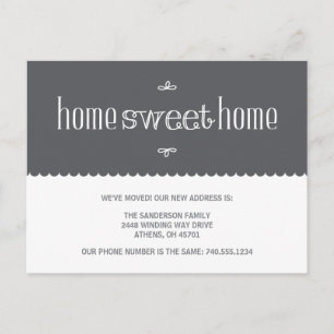 Cartão Postal De Anúncio Home Sweet Home Cinza Mudança de Endereço