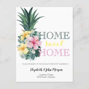 Cartão Postal De Anúncio Home Sweet Home, Pineapple Floral New Address