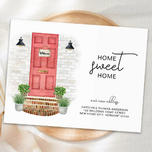 Cartão Postal De Anúncio Home Sweet Novo Endereço Red Door Watercolor