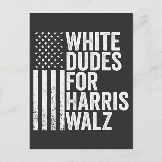 Cartão Postal De Anúncio Homens Brancos Para Harris Walz Bandeira Americana (Frente)