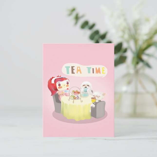 Cartão Postal De Anúncio Hora do chá (Em pé/Frente)