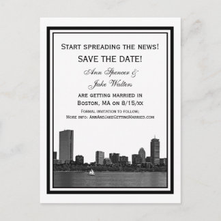 Cartão Postal De Anúncio Horizonte de Boston Gravado Moldura Save the Date