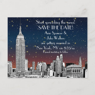 Cartão Postal De Anúncio Horizonte de NYC 01 Etched Pôr do Sol Estrelado Sa