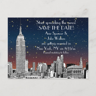 Cartão Postal De Anúncio Horizonte de NYC 01 Etched Pôr do Sol Estrelado Sa