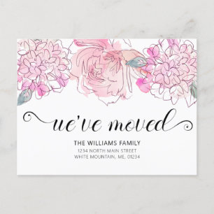 Cartão Postal De Anúncio Hortênsia Rosa Rosa Fofa Floral Aquarela Mudança