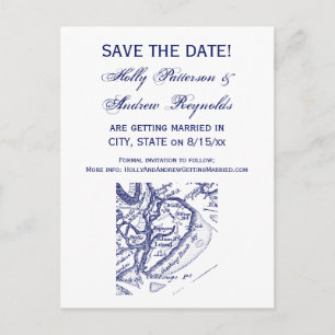 Cartão Postal De Anúncio Ilha Hilton Head SC Mapa Antigo Azul Marinho