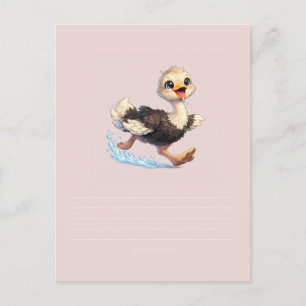 Cartão Postal De Anúncio Ilustração de Aventura Feliz de Avestruz Fofa