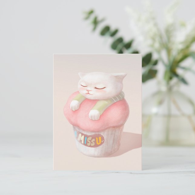 Cartão Postal De Anúncio Ilustração de Cupcake Miss You (Em pé/Frente)