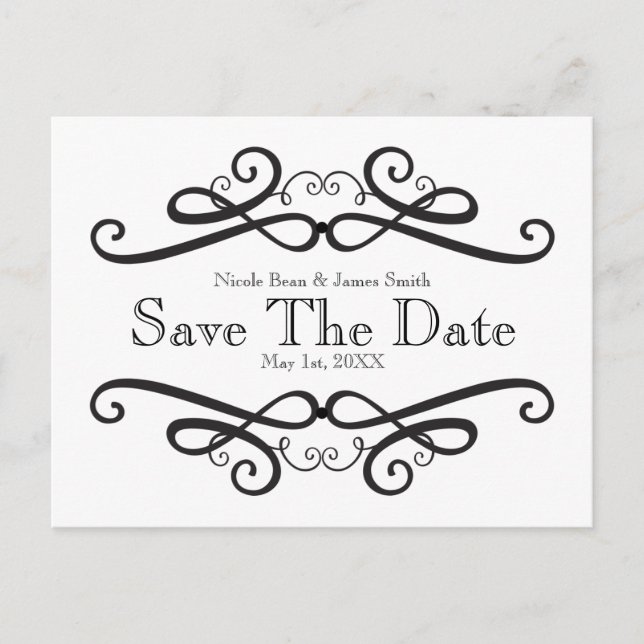 Cartão Postal De Anúncio Imagem clássica preta e branca Salvar a data (Frente)