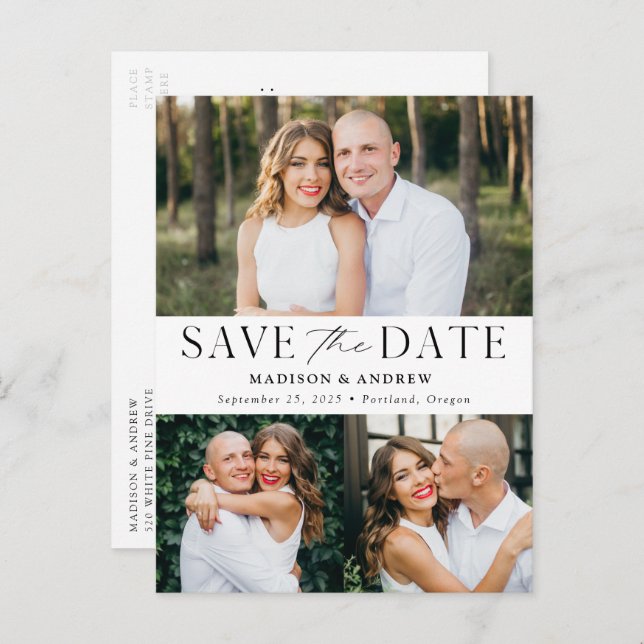 Cartão Postal De Anúncio Imagem do Modern Elegance Três Salva a Data (Frente/Verso)