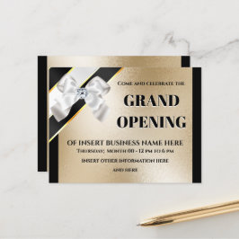 Cartão Postal De Anúncio Inauguração de negócios com laço branco dourado e 