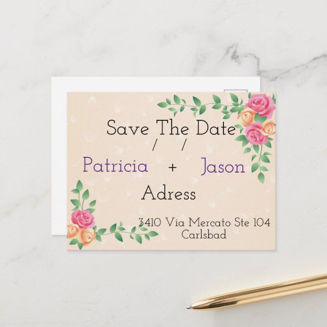 Cartão Postal De Anúncio incrível design chic salvar a data (Frente/Verso In Situ)