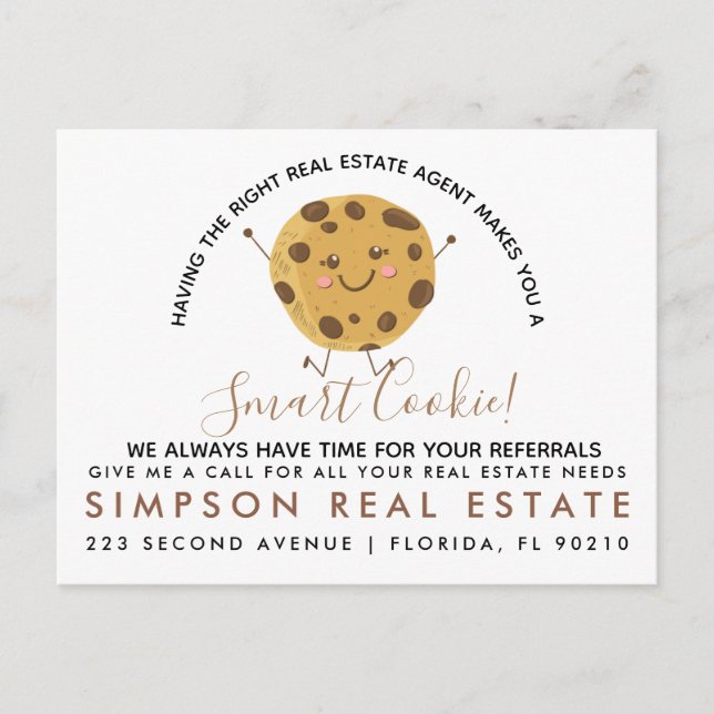 Cartão Postal De Anúncio Indicação de cliente da Smart Cookie Real Estate (Frente)