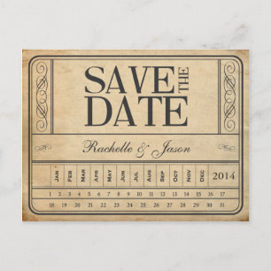 Cartão Postal De Anúncio Ingresso Vintage II -- Salve a data perfurada