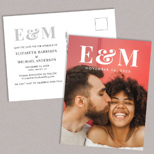 Cartão Postal De Anúncio Iniciais do Monograma Moderno Foto Salvar A Data