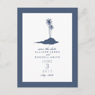 Cartão Postal De Anúncio Island Beach Wedding Save The Date - Azul Escuro