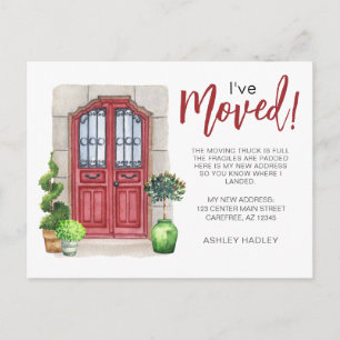 Cartão Postal De Anúncio Ive Moved Watercolor Red Door Announing (Anúncio d