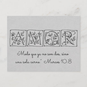 Cartão Postal De Anúncio Já não 2-One Flesh~Scripture~Save Date~Spanish