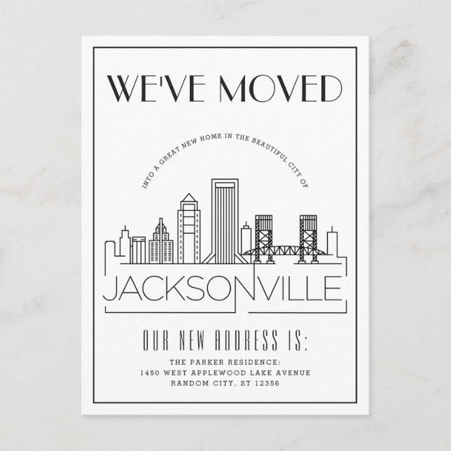 Cartão Postal De Anúncio Jacksonville Modern Deco | Mudança de Endereço (Frente)
