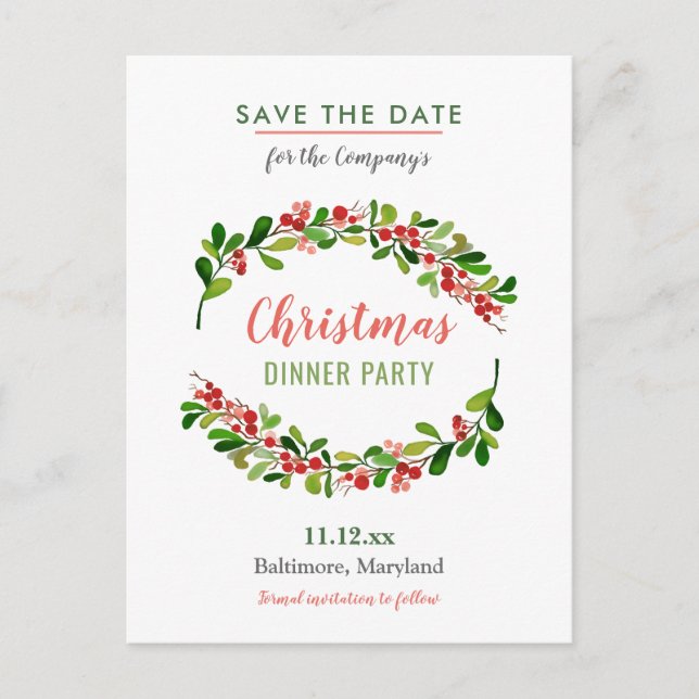 Cartão Postal De Anúncio Janto de Natal Berry Felry | Festa de Férias (Frente)