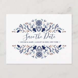 Cartão Postal De Anúncio Japonês   Koi Peixe Azul Casamento Save the date