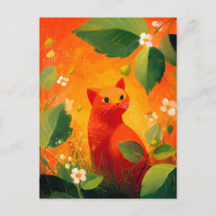 Cartão Postal De Anúncio Jardim de Flores Silvestres do Gato Vermelho Capri
