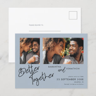 Cartão Postal De Anúncio Juntos é Melhor 2 Fotos Azul Poeira Salve A Data