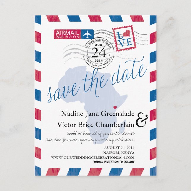 Cartão Postal De Anúncio KENYA South Africa Airmail Weding Date (Casamento  (Frente)