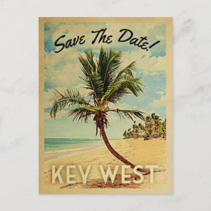Cartão Postal De Anúncio Key West Save The Date Vintage Beach Palm Tree