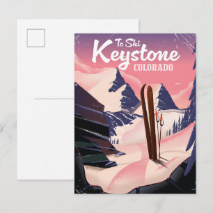 Cartão Postal De Anúncio Keystone para esquiar