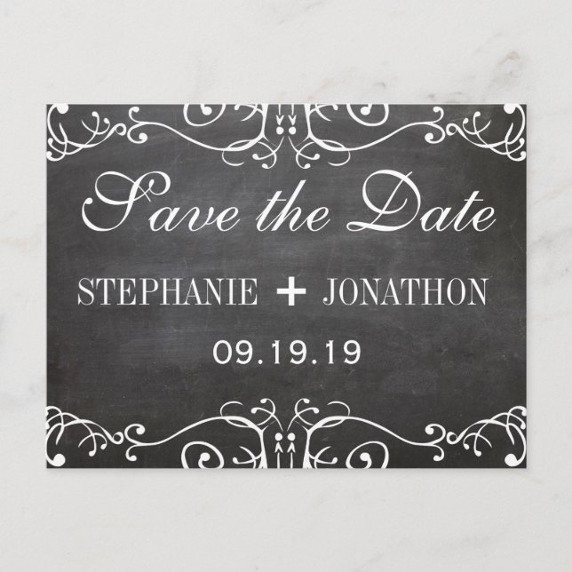 Cartão Postal De Anúncio Lábios de bigode chalkboard Salvar a data (Frente)