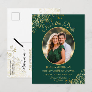 Cartão Postal De Anúncio Lace Dourada em Foto de Salvar Data de Casamento E